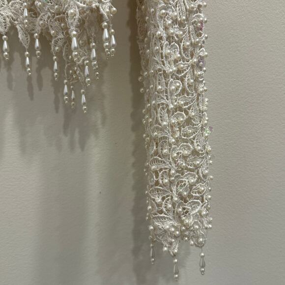 VTG Ivory Beaded Lace Cardigan Pearl & Sequin Embellished Party Bridal NYE Glam - Picture 5 of 11